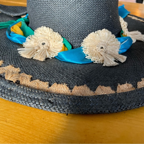 Von Henneberg Raffia Derby Hat Black with Ribbon Straw Floral Detail main image 11